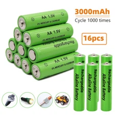 16 Pack 3000mAh 1.5V AA / AAA Alkaline Rechargeable Battery LED Light Batteries