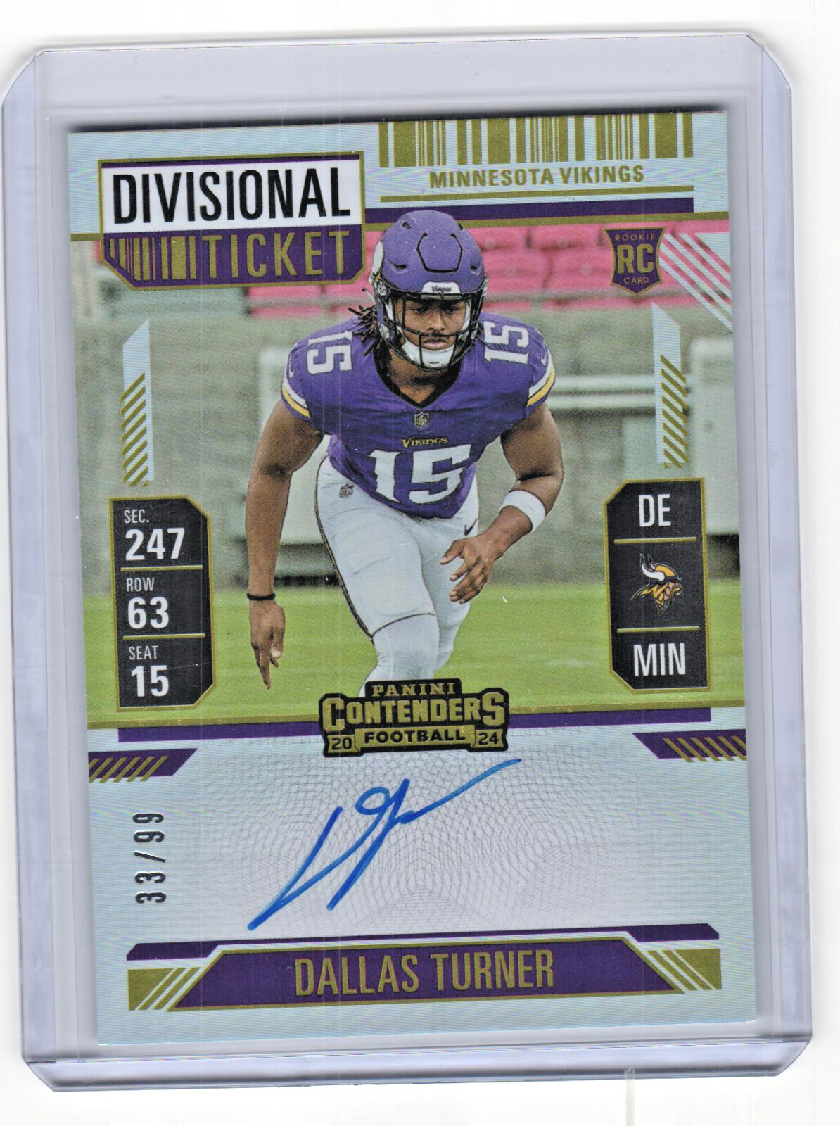 2024 Contenders Dallas Turner DIVISIONAL Ticket On Card Auto /99 Vikings #123 RC