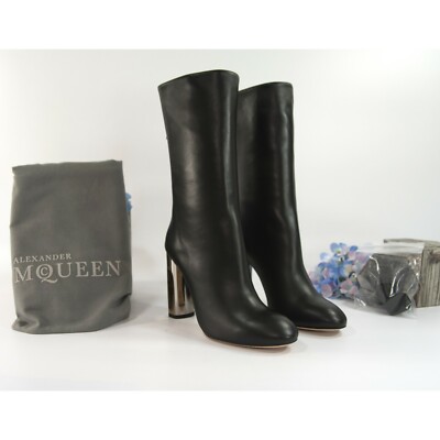 Alexander McQueen Black Leather 105MM Lux Duchess Lambskin Boots Size 37 $1495