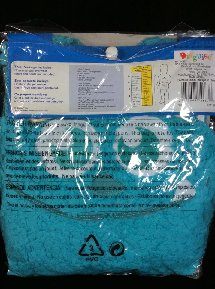 Disfraz Monstruos Universidad Sulley 2T Pequeño Disfraz Halloween Vestir Foto 3 de 4