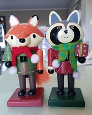 Modern cabin Set 2 Wood Animal Nutcrackers . Wooden Christmas Nutcracker 6.5"