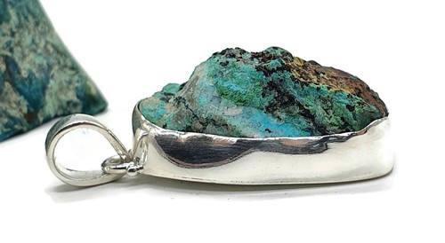 Tibetan Turquoise Pendant, Sterling Silver, Protection Stone, Love Rock - Picture 6 of 9