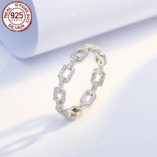 CWWZircons CZ Cuban Link Engagement Ring 925 Sterling Silver Women Bride Jewelry