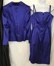 Escada Corset Lace Up Front Dress With Jacket Corset BackRoyal Blue Silk Size 12