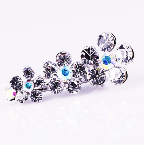 QUALITÄT Haarspange Kralle mit Swarovski Kristall Haarnadel Blume Silber Braut AB - Bild 2 von 6