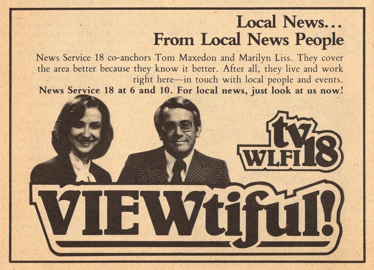 1980 WLFI INDIANA TV NEWS AD ~ TOM MAXEDON & MARYLIN LISS REPORTERS | eBay