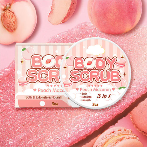Peach Body Scrub Exfoliating Dead Skin, Full Body Cleansing Bath 8oz