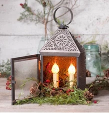 Harbor Lantern Lamp Light Chisel Punched Tin Design in Blackened Tin