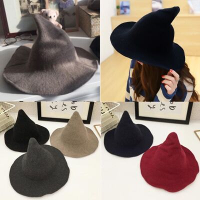 Halloween Cosplay Witch Hat Wool Wide Brim Wizard Cap Party Costume  Accessories