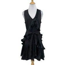 Gap Dress Womens 8 Little Black Lined Pleated Tiered Ruffles Tie Waist Mini