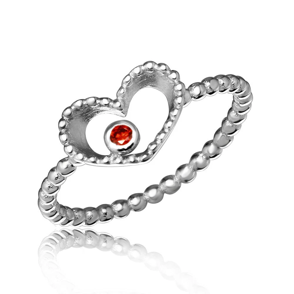 Bague Argent Pierre Rouge Ovale et Blanches