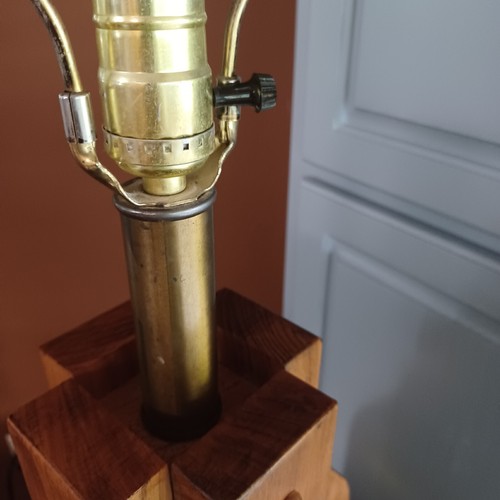 Vintage Large MCM Wood Lamp 3 Light Settings Wooden with Black & Yellow - Picture 14 of 20