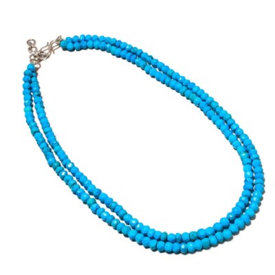 Blue Turquoise Roundel Cut Beads Gemstone Handmade Two Layer Beaded Necklace