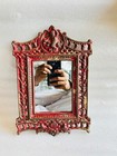 Vintage Cast Iron Red Hand Painted Wall Hanging Mirror Fine Hand Carved Mirror