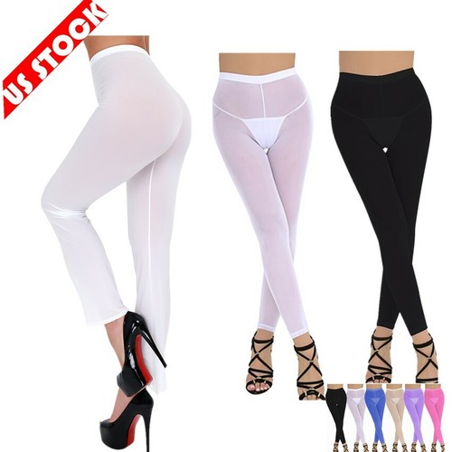 US Pantalones de Malla transparente para mujer ver a través de Leggings  Pantalones Largo Apretado-Fitness Yoga | eBay