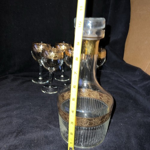 Vintage Mid Century Culver Hollywood Regency 22kt Wine Decanter And Six Glasses - Picture 18 of 19