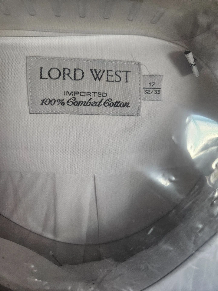 TALLA 17 32/33 LORD WEST Camisa de Vestir Blanca Manga Larga Lote #528 Foto 2 de 3