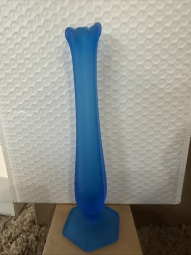 Westmoreland Blue Satin Glass Footed Swung Bud Vase 9" - Picture 11 of 12