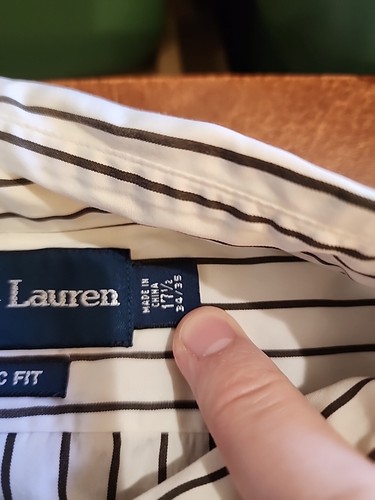 Ralph Lauren Men's 17.5 34/35 Classic Fit L/S White Stripe Dress Shirt EUC. GB21 - Picture 8 of 11