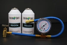 Enviro-Safe R-600a Refrigerant Inverted Piercing 6 oz/ 2 Cans and Brass Gauge