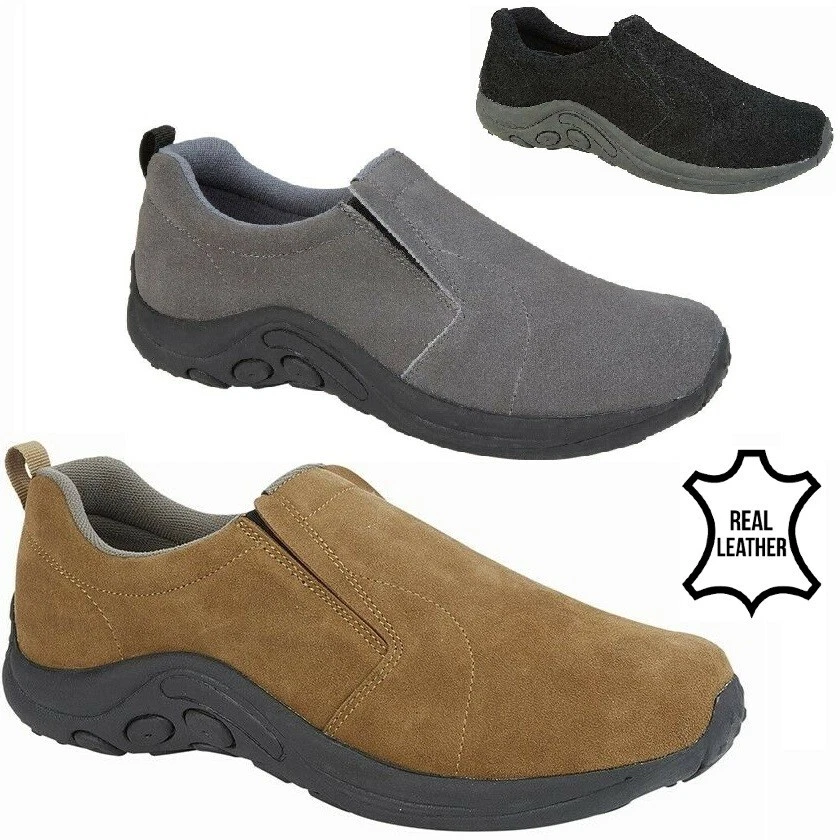 Mens Leather Suede comfort Slip On Twin Gusset Walking Hiking Shoe Trainers Size