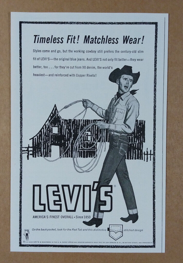 1960 Levi's Jeans 'Timeless Fit!' cowboy art vintage print 1960 Levi's Jeans 'Timeless Fit!' cowboy art vintage print
