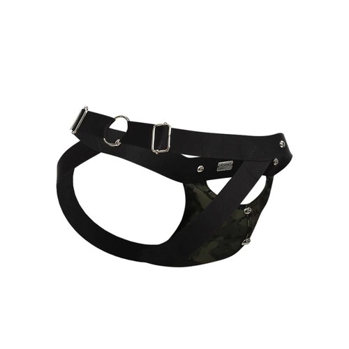 MOB DNGEON Jock Peek-a-Boo Steel Faux-Leather Jockstrap Green Army O/S DMBL04 4 - Picture 6 of 8