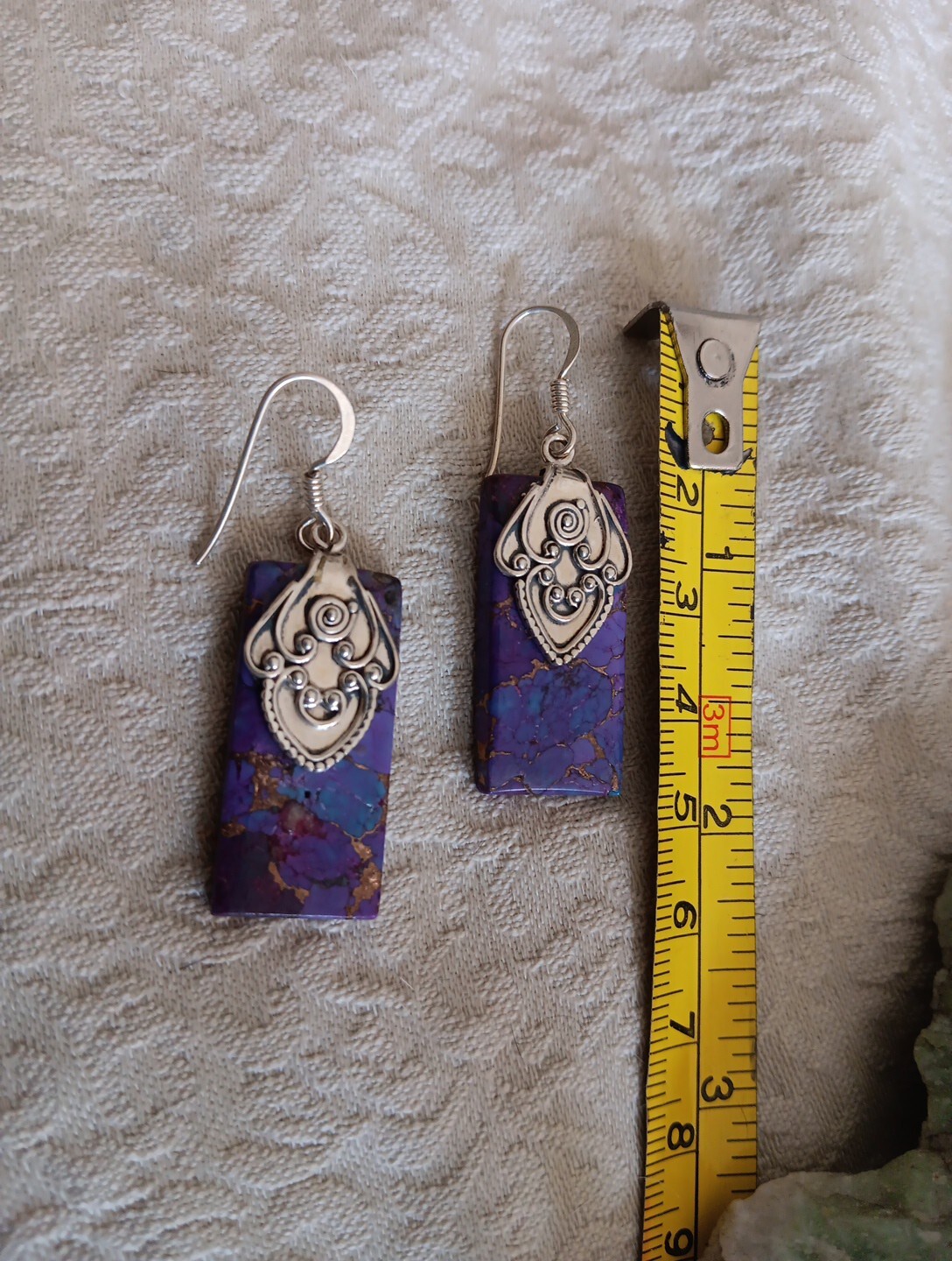 Purple Copper Turquoise Dangle Earrings Silver Ho… - image 6