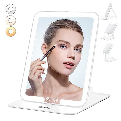 Portable Folding LED Travel Makeup Mirror with Light for Tabletop-image