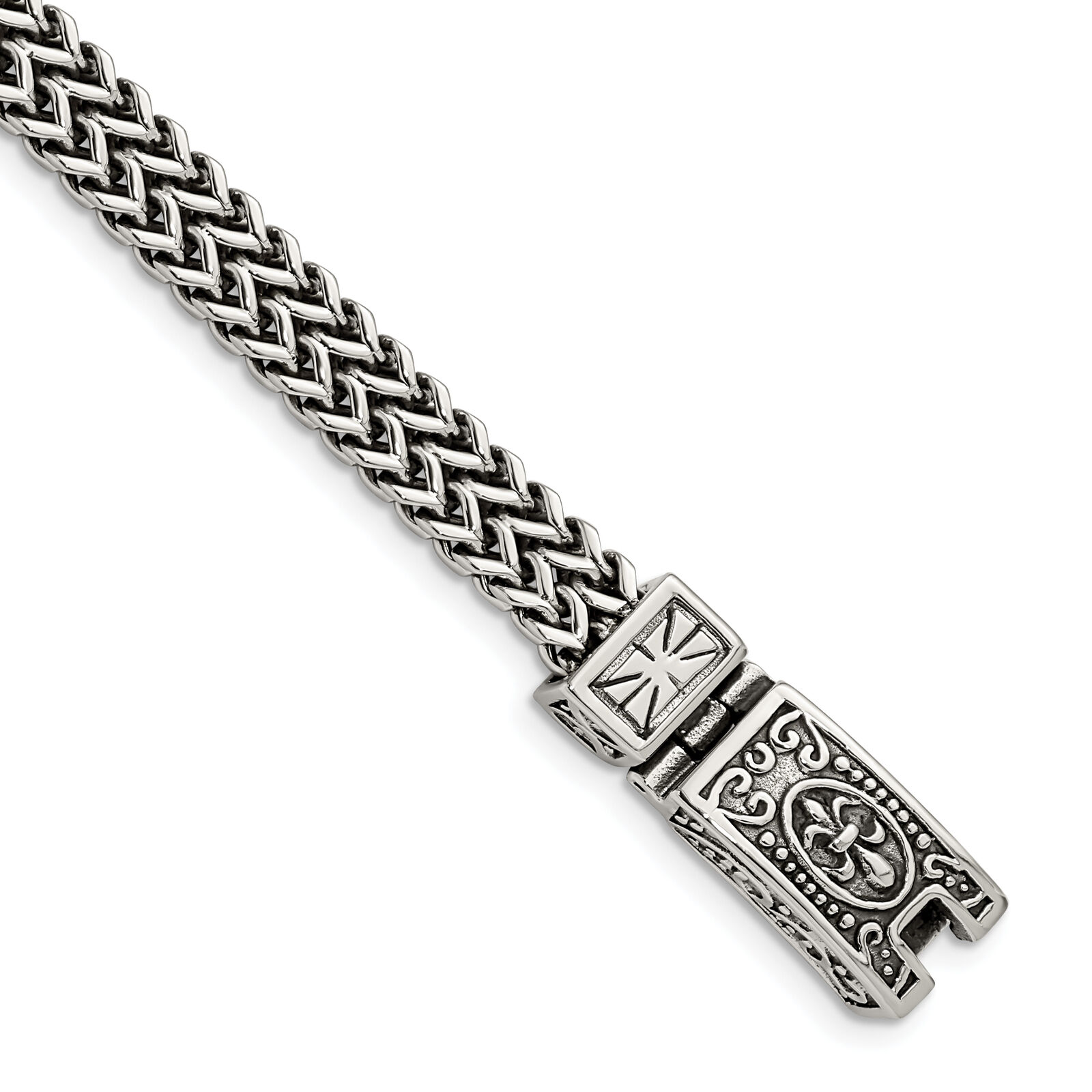 Lex & Lu Stainless Steel Antiqued and Pol. 2-Strand Franco Link 8.5\