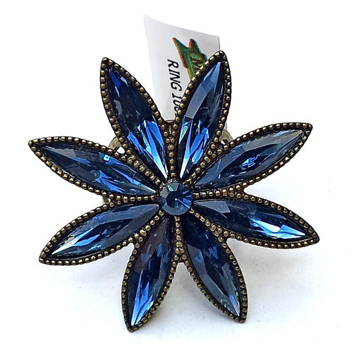 Michal Negrin Ring Deep Blue Huge Oversized Flower & Swarovski Crystals Gift Box - Picture 5 of 12