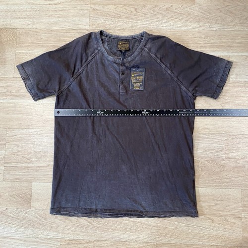 Lucky Brand Shirt Men’s L Charcoal Grey Washed & Worn 3 Button Burnout Notch Tee - Picture 5 of 10