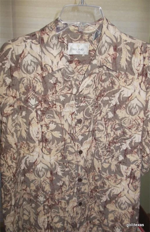 Men's Hawaiian Shirt Bill Blass 100% Silk Large Taupe and Burgundy