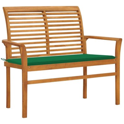 Patio Bench with Green Cushion 44.1'' Solid Teak Wood