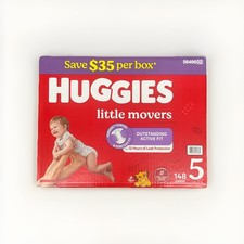 Huggies Little Movers Size 5 Diapers 148 Ct 27 lbs Leak Protection