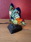 Vintage Tiffany Style Stained Glass Butterfly Table Accent Lamp Night Light 10”