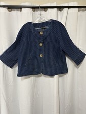 Cropped Striped Blue Jean Jacket W Oversized Buttons Size Large