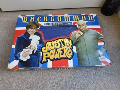 Vintage Austin Powers Vs Dr Evil Backgammon-Spiel in einem wunderschönen blauen Velours-Koffer