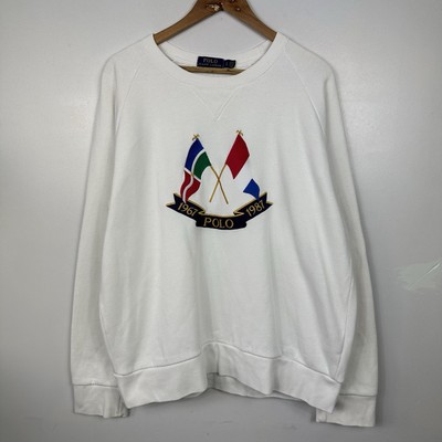 Polo Ralph Lauren Cross Flags Sweatshirt weiß Stadium Lo Life, Größe Herren Large