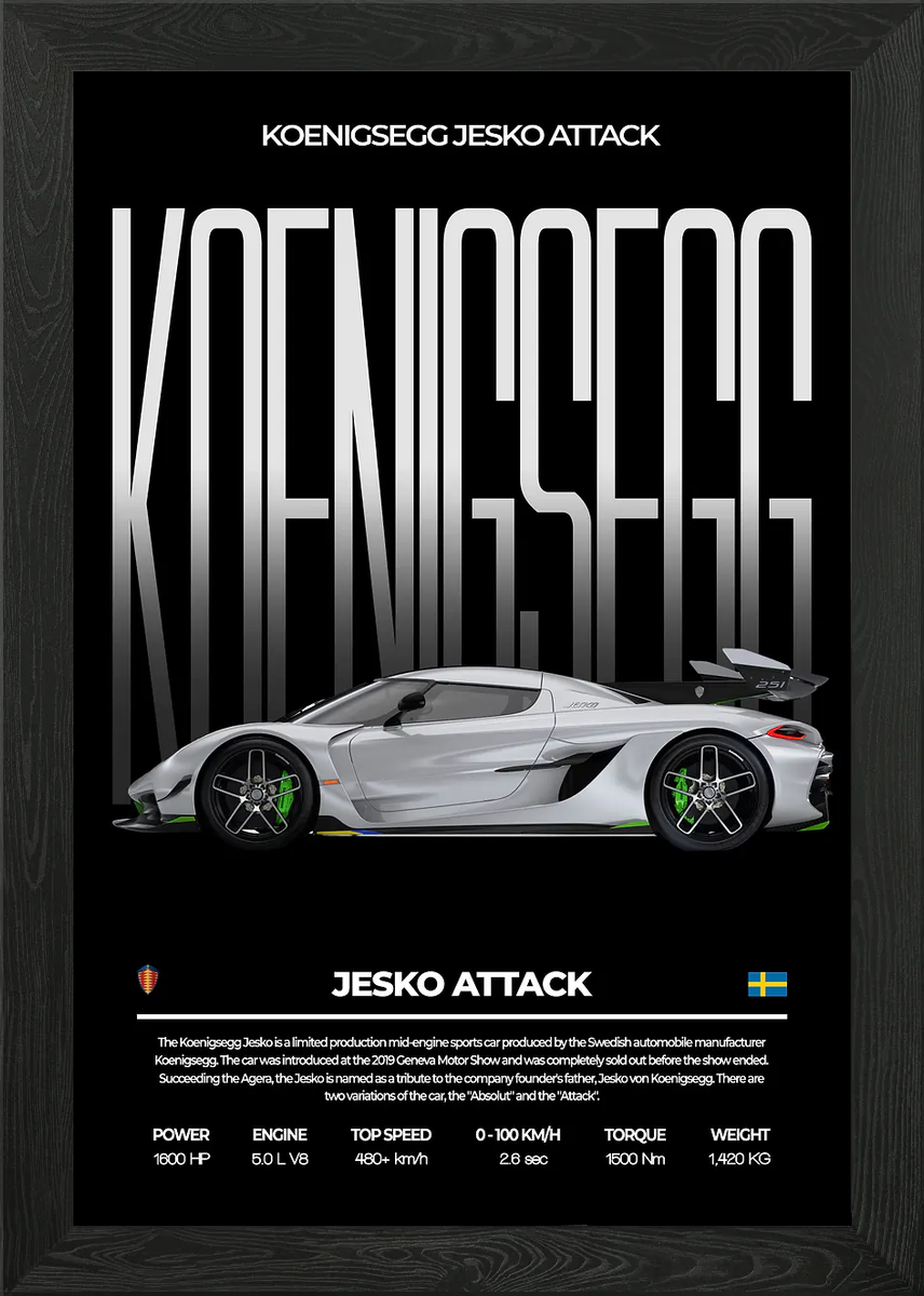 Koenigsegg Jesko Attack Framed Wall Art Poster Canvas Print
