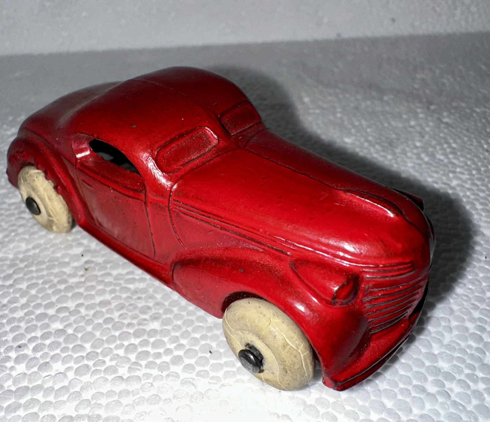 Antique Original Toy Sedan Car White Rubbber Tires Slush Cast Metal Barclay USA