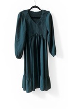 Smocked Bodice Tiered Midi Dress Size S Emerald Teal Green NWOT