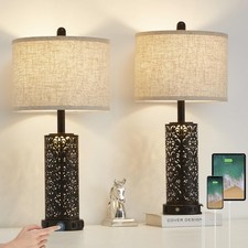 26" Set of 2 Farmhouse Table Lamp, 3-Way Dimmable Touch Control with Nightlig...