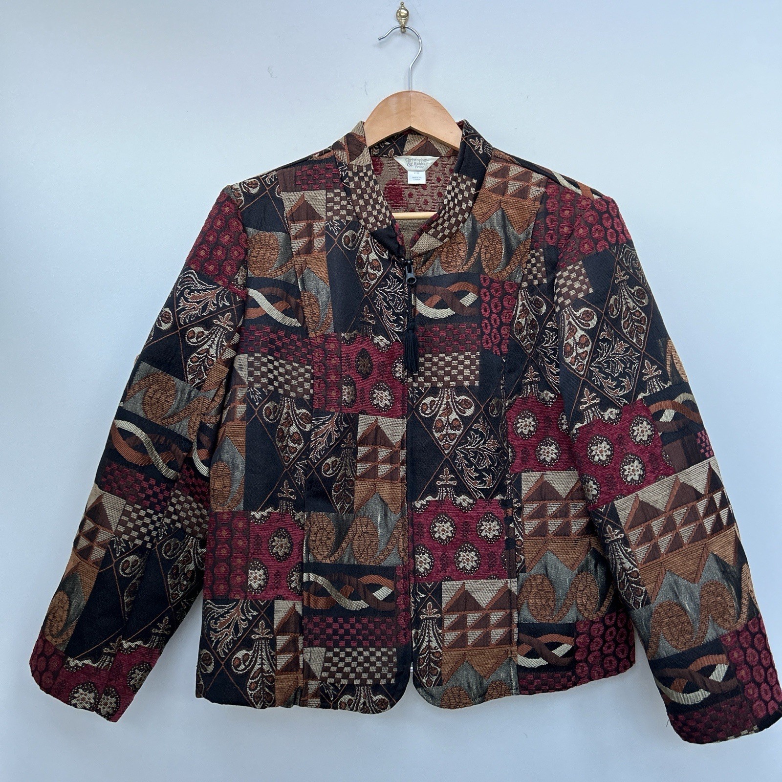 Multicolor Tapestry Patchwork Jacket Blazer Fleur… - image 1