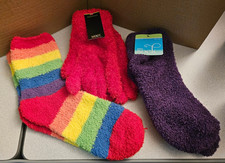 Cozy Fuzzy Socks 2 pair Sparkle Purple  Rainbow JCP Red Gloves One size