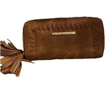 Steve Madden Brown Essentials Wristlet Wallet In Vegan Leather W/ Tassel Detail