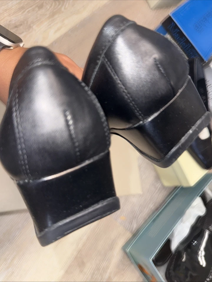 Kenneth Cole Sólido Negro Hebilla Acento Puntera Cuadrada Sin Cordones Tacón de Cuña Talla 9.5M Foto 4 de 4