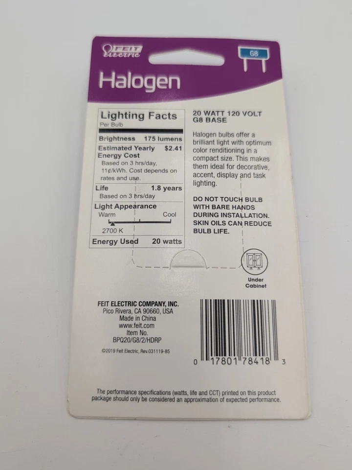 Feit 2 Pack 20 Watt Bright White G8  Light Bulb Under Cabinet Dimmable  - Image 2 of 2