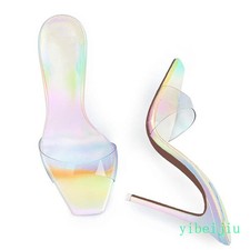 Women's High Heel Clear Transparent Mules Sandals Colorful Shoes Slippers Party