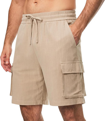 Herren Leinen Shorts Bermuda Kurz Hose Leicht Sommershorts mit Gummizug Freizeit